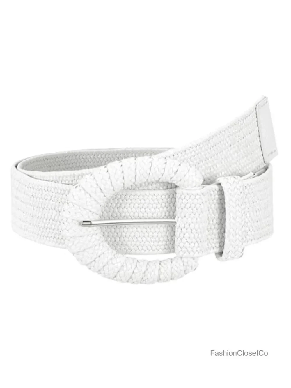 Women's Straw Woven Stretchy Boho Belt with Raffia Rattan Oval Buckle